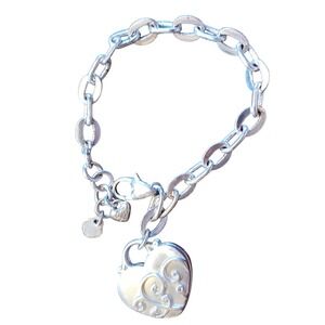 Brighton Silver‎ Tone Chain Bracelet with Heart Charm Swirl Detail Jewelry